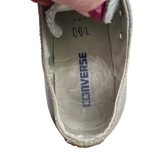 Converse All Stars Silver Glitter Low Top Sneakers Shoes Mens 6 Womens 8 Skater - Picture 6 of 6